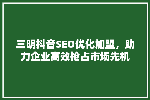 三明抖音SEO优化加盟，助力企业高效抢占市场先机  第1张