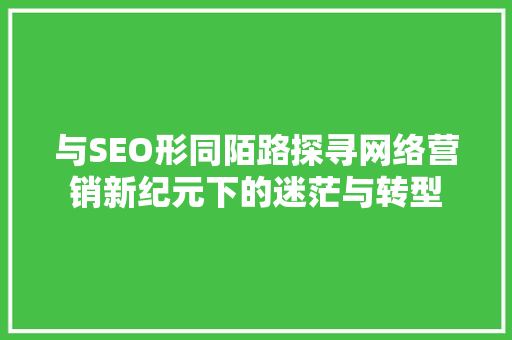 与SEO形同陌路探寻网络营销新纪元下的迷茫与转型