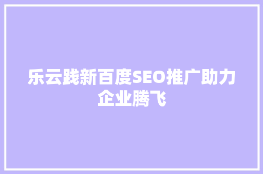 乐云践新百度SEO推广助力企业腾飞
