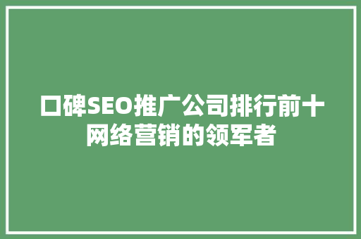 口碑SEO推广公司排行前十网络营销的领军者