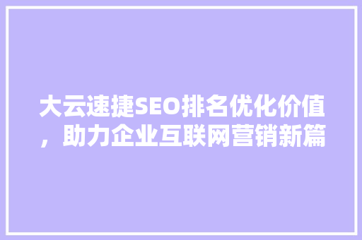 大云速捷SEO排名优化价值，助力企业互联网营销新篇章