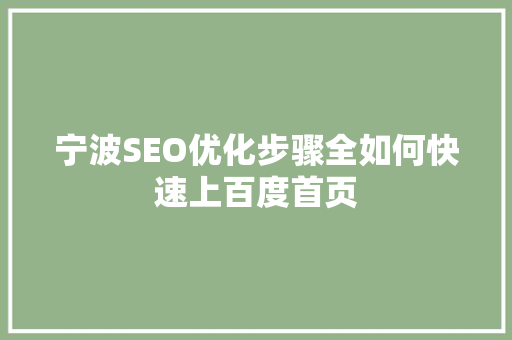 宁波SEO优化步骤全如何快速上百度首页