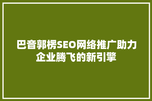 巴音郭楞SEO网络推广助力企业腾飞的新引擎
