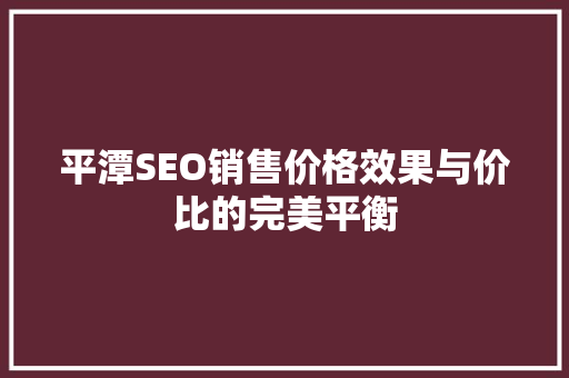 平潭SEO销售价格效果与价比的完美平衡