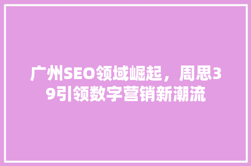 广州SEO领域崛起，周思39引领数字营销新潮流