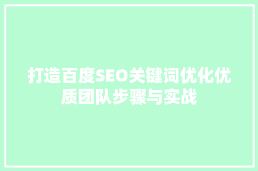打造百度SEO关键词优化优质团队步骤与实战
