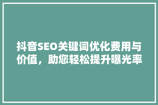 抖音SEO关键词优化费用与价值，助您轻松提升曝光率