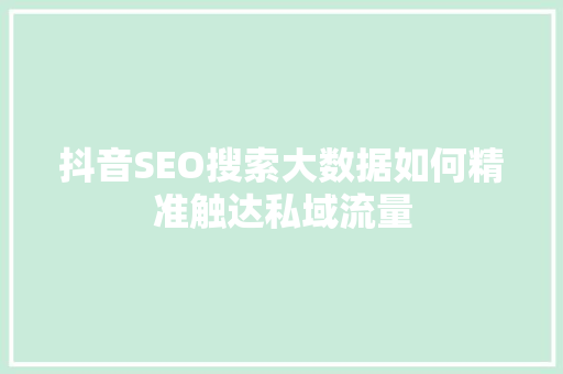 抖音SEO搜索大数据如何精准触达私域流量