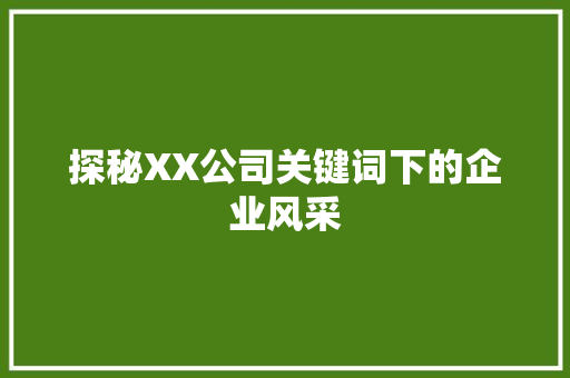探秘XX公司关键词下的企业风采