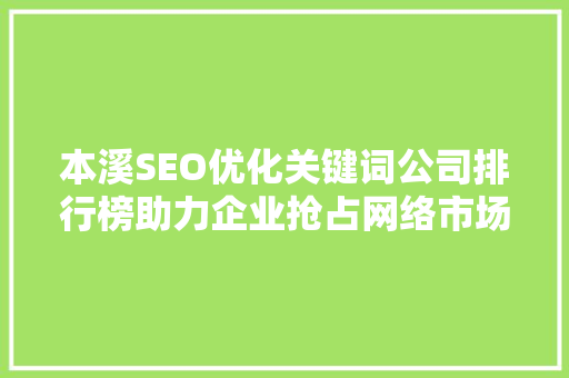 本溪SEO优化关键词公司排行榜助力企业抢占网络市场制高点