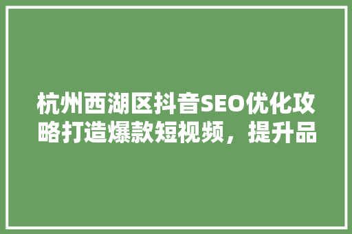 杭州西湖区抖音SEO优化攻略打造爆款短视频，提升品牌影响力