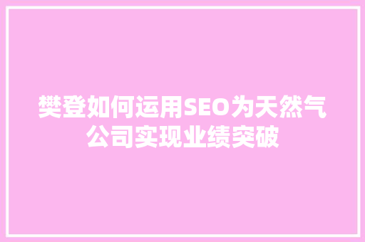 樊登如何运用SEO为天然气公司实现业绩突破