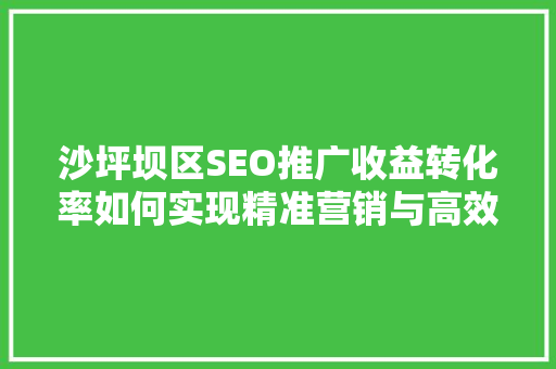 沙坪坝区SEO推广收益转化率如何实现精准营销与高效转化