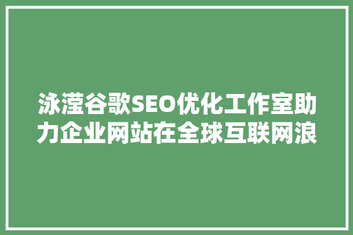 泳滢谷歌SEO优化工作室助力企业网站在全球互联网浪潮中乘风破浪