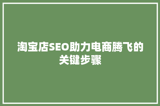 淘宝店SEO助力电商腾飞的关键步骤
