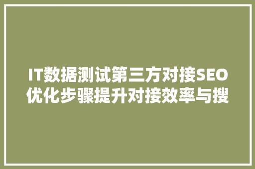 IT数据测试第三方对接SEO优化步骤提升对接效率与搜索引擎排名
