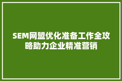 SEM网盟优化准备工作全攻略助力企业精准营销  第1张