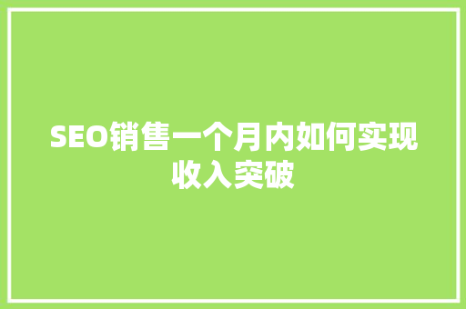 SEO销售一个月内如何实现收入突破