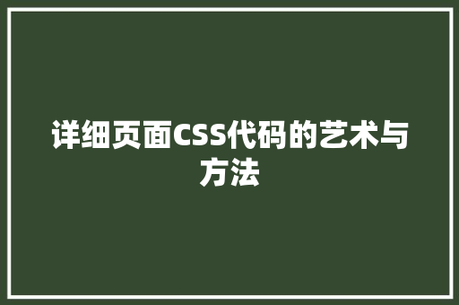 详细页面CSS代码的艺术与方法