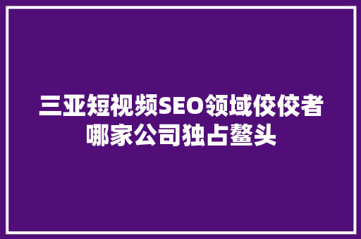 三亚短视频SEO领域佼佼者哪家公司独占鳌头