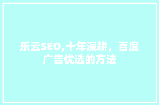 乐云SEO,十年深耕，百度广告优选的方法