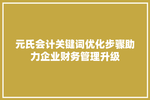 元氏会计关键词优化步骤助力企业财务管理升级