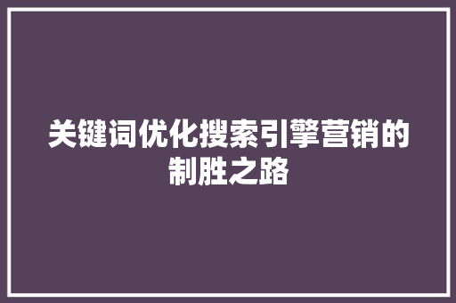 关键词优化搜索引擎营销的制胜之路