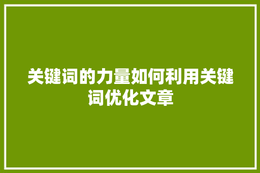 关键词的力量如何利用关键词优化文章