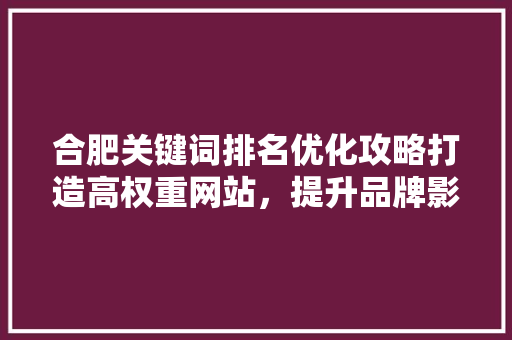合肥关键词排名优化攻略打造高权重网站，提升品牌影响力