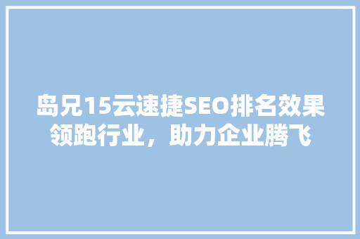 岛兄15云速捷SEO排名效果领跑行业，助力企业腾飞