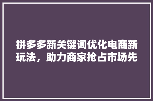 拼多多新关键词优化电商新玩法，助力商家抢占市场先机
