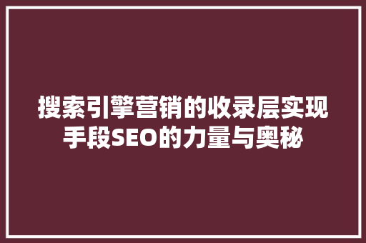 搜索引擎营销的收录层实现手段SEO的力量与奥秘