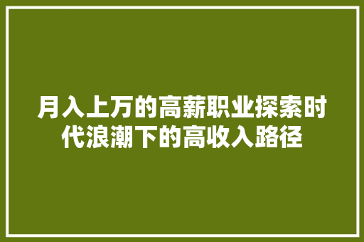 月入上万的高薪职业探索时代浪潮下的高收入路径