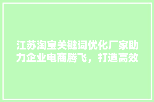 江苏淘宝关键词优化厂家助力企业电商腾飞，打造高效营销步骤