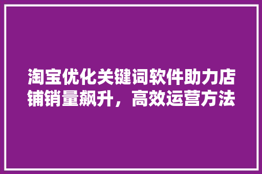 淘宝优化关键词软件助力店铺销量飙升，高效运营方法