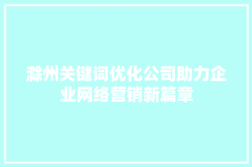 滁州关键词优化公司助力企业网络营销新篇章