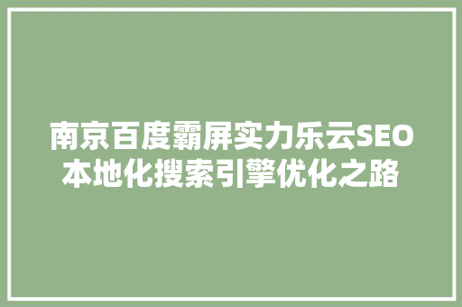 南京百度霸屏实力乐云SEO本地化搜索引擎优化之路