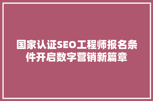 国家认证SEO工程师报名条件开启数字营销新篇章