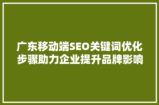 广东移动端SEO关键词优化步骤助力企业提升品牌影响力