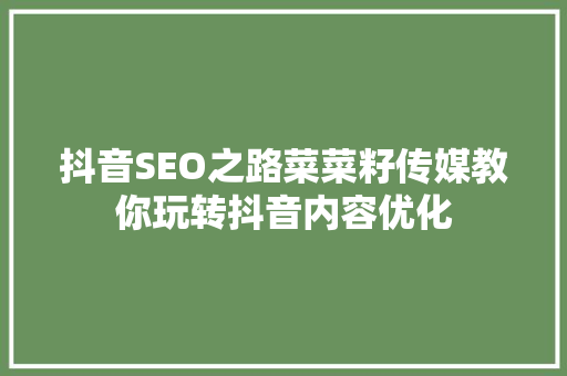抖音SEO之路菜菜籽传媒教你玩转抖音内容优化