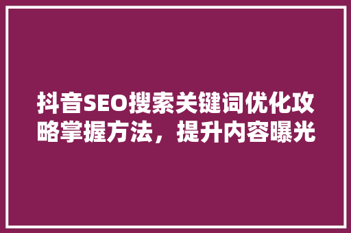 抖音SEO搜索关键词优化攻略掌握方法，提升内容曝光率  第1张