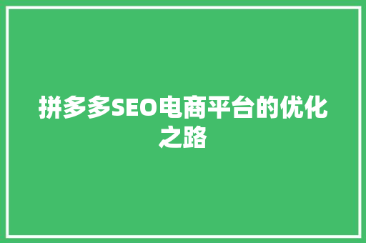 拼多多SEO电商平台的优化之路