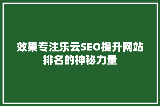 效果专注乐云SEO提升网站排名的神秘力量  第1张