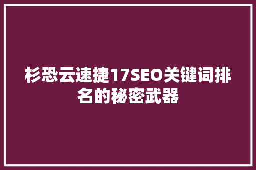 杉恐云速捷17SEO关键词排名的秘密武器