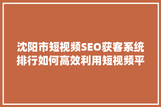 沈阳市短视频SEO获客系统排行如何高效利用短视频平台进行市场拓展