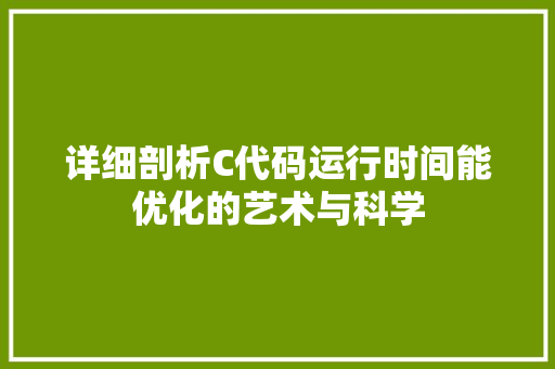 详细剖析C代码运行时间能优化的艺术与科学