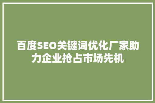 百度SEO关键词优化厂家助力企业抢占市场先机