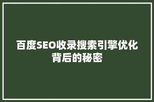 百度SEO收录搜索引擎优化背后的秘密