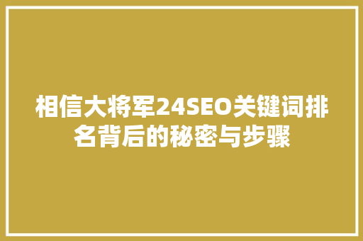 相信大将军24SEO关键词排名背后的秘密与步骤