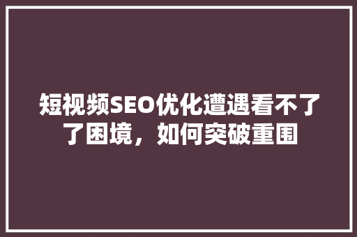 短视频SEO优化遭遇看不了了困境，如何突破重围